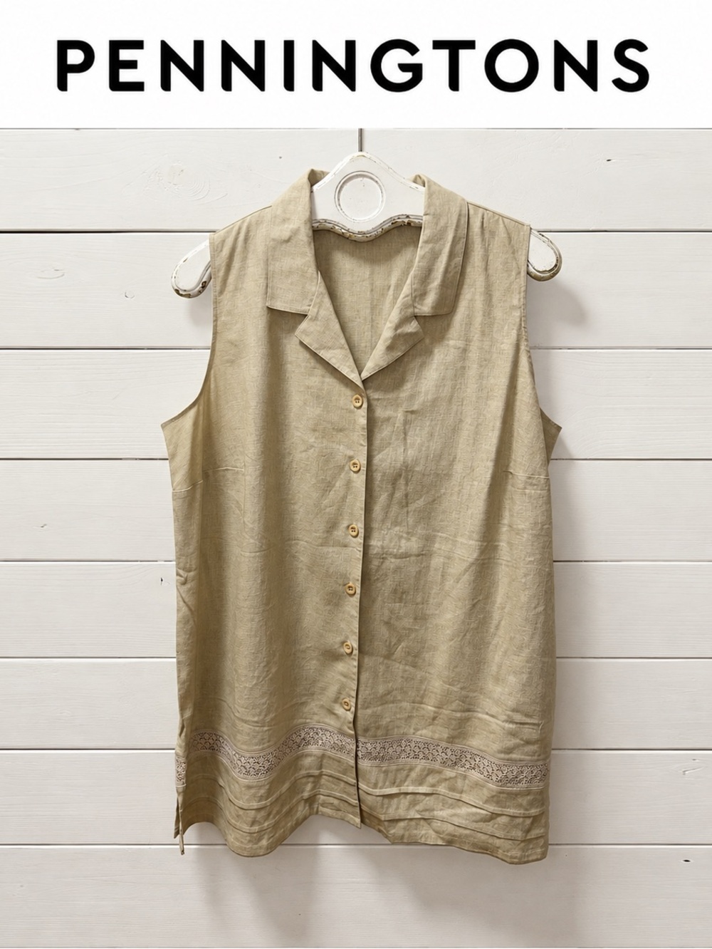 Penningtons Linen-Blend Sleeveless Tunic – Natural Beige – Size 18